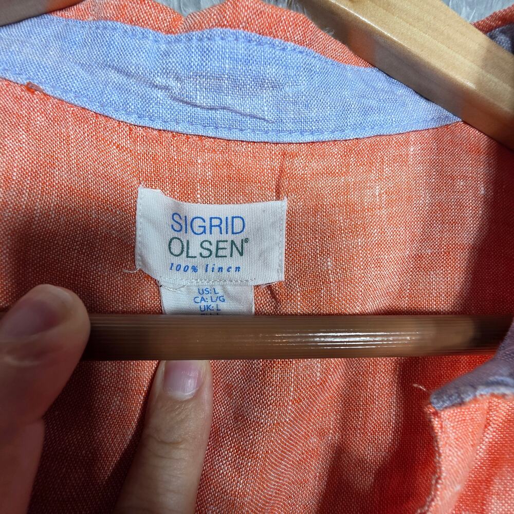 Sigrid Olsen Coral 100% Linen Button Up Blouse Si… - image 5